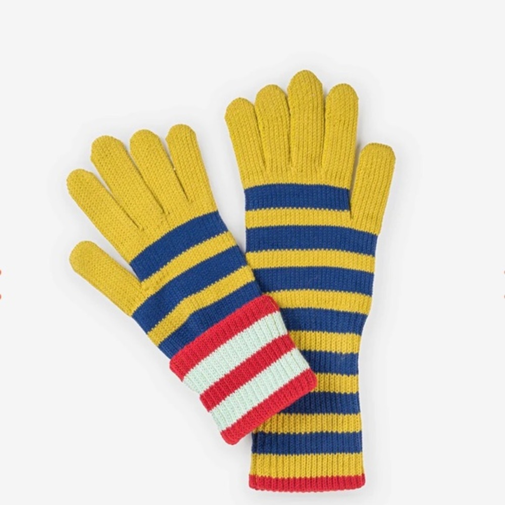 New! Verloop-Striped Ribbed Long Gloves-Golden Olive Navy
